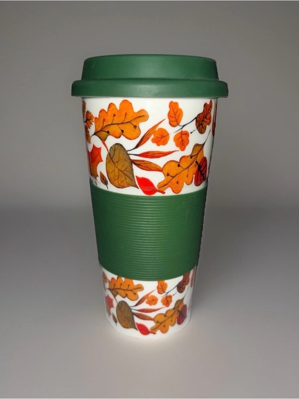 Century 12 Fl. Oz. Ceramic Travel Mug “Autumn Leaves”  With Silicone Lid